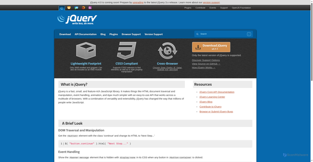 Security scan screenshot of https://jquery.com/