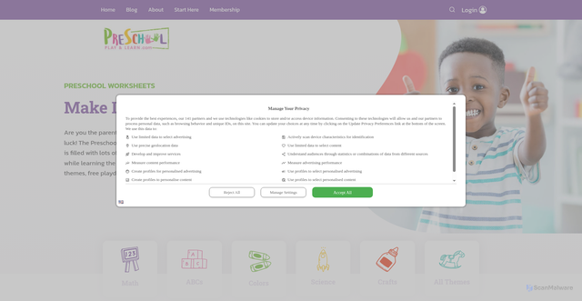 Security scan screenshot of https://www.preschoolplayandlearn.com