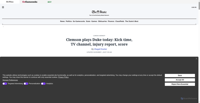 Security scan screenshot of https://amp.thestate.com/sports/college/acc/clemson-university/article312707728.html