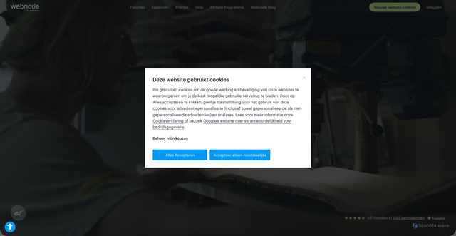 Security scan screenshot of https://webnode.be