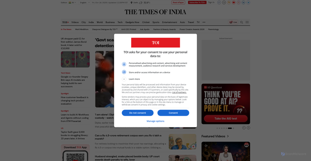 Security scan screenshot of https://www.timesofindia.com