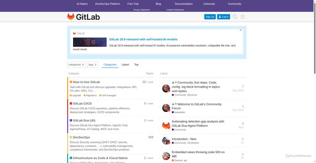 Security scan screenshot of https://forum.gitlab.com