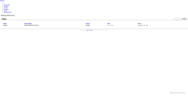 Security scan screenshot of deluge-torrent.org