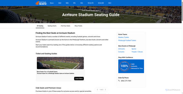 Security scan screenshot of https://www.rateyourseats.com/acrisure-stadium/seating