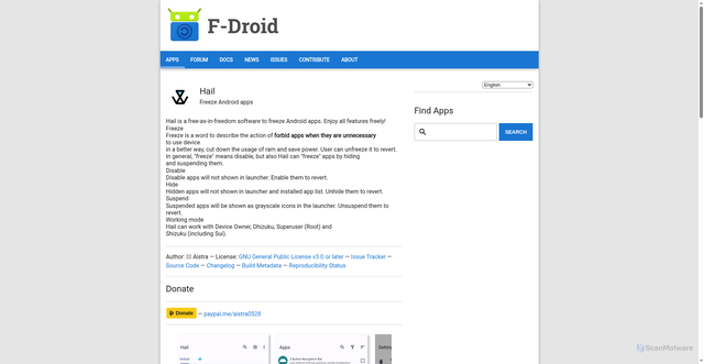 Security scan screenshot of https://f-droid.org/en/packages/com.aistra.hail/