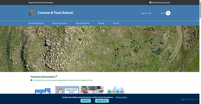 Security scan screenshot of https://www.comune.pauliarbarei.su.it/it/