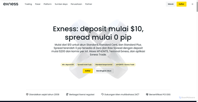 Security scan screenshot of https://exnessindonesia-id-ba8.pages.dev/indices/us30/