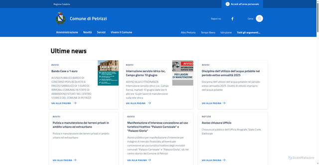 Security scan screenshot of https://comune.petrizzi.cz.it/