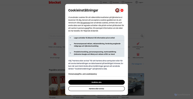 Security scan screenshot of https://blocket.se/
