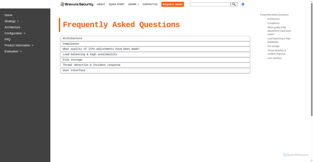 Security scan screenshot of https://docs.bravurasecurity.cloud/faq/
