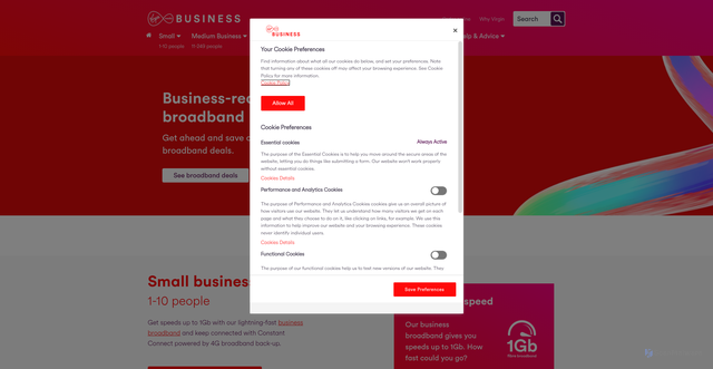 Security scan screenshot of https://www.virginmediabusiness.co.uk