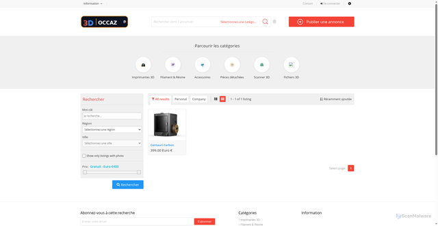 Security scan screenshot of https://3doccaz.fr/index.php?page=search
