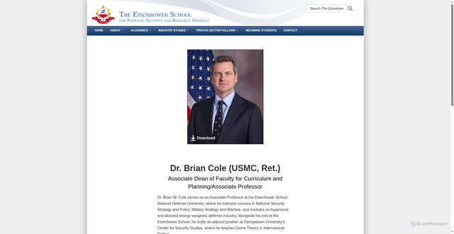 Security scan screenshot of https://es.ndu.edu/About/Leadership/Leader-Bio/Article/3534912/dr-brian-cole-usmc-ret/
