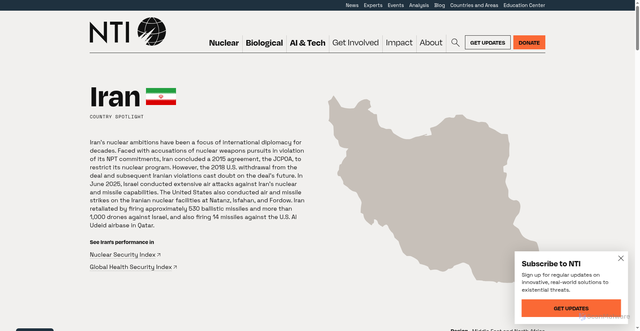 Security scan screenshot of https://www.nti.org/countries/iran/