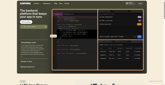 Security scan screenshot of https://convex.dev