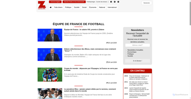 Security scan screenshot of https://www.zinfos974.com/dossier/equipe-de-france-de-football/
