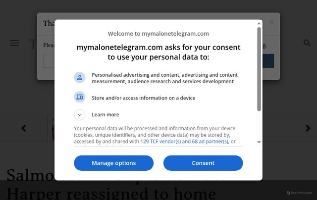 Security scan screenshot of https://www.mymalonetelegram.com/top_stories/salmon-river-superintendent-harper-reassigned-to-home-duties-tribal-police-fact-finding/article_b506fa44-93f3-5f1b-ad4c-ae2ca1a25741.html