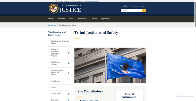 Security scan screenshot of https://www.justice.gov/tribal