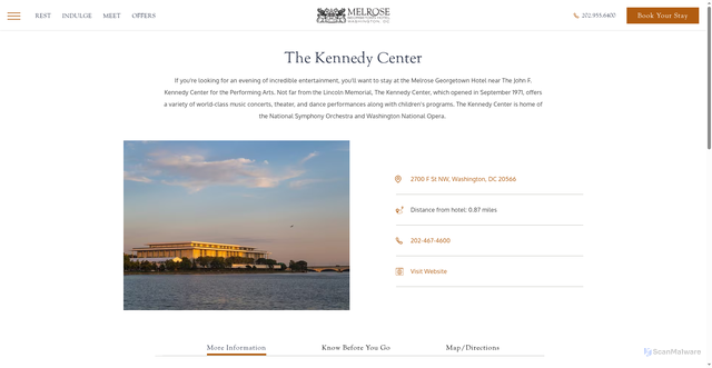 Security scan screenshot of https://www.melrosehoteldc.com/explore/key-attractions/kennedy-center