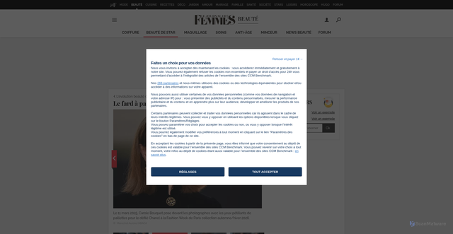 Security scan screenshot of https://www.journaldesfemmes.fr/beaute/beaute-de-stars/3193626-plus-beaux-looks-beaute-carole-bouquet/