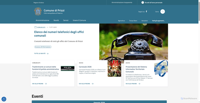 Security scan screenshot of https://comune.prizzi.pa.it/