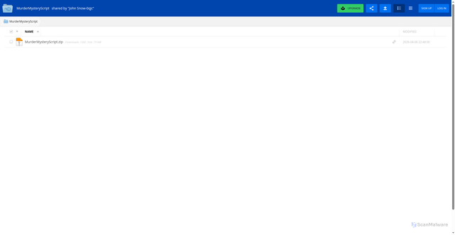 Security scan screenshot of https://www.mediafire.com/folder/2wdv0rl5p8k6d/MurderMysteryScript