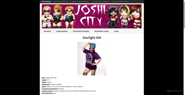 Security scan screenshot of https://joshicity.com/joshi-wrestler-profiles/starlight-kid/
