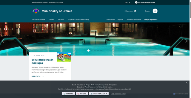 Security scan screenshot of https://www.comune.premia.vb.it/it-it/home