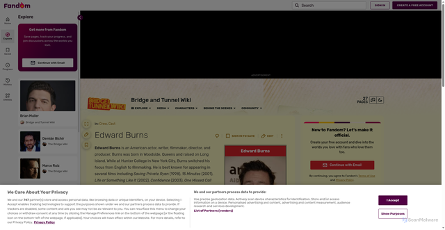 Security scan screenshot of https://bridge-and-tunnel.fandom.com/wiki/Edward_Burns