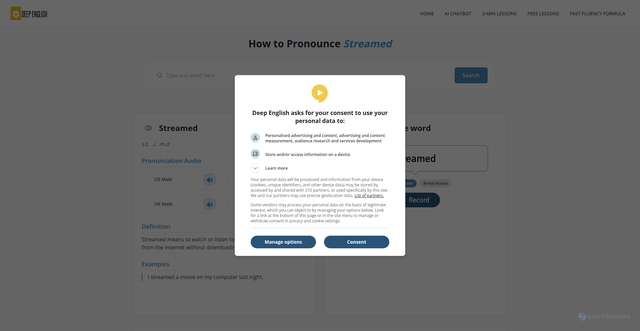 Security scan screenshot of https://deepenglish.com/how-to-pronounce/streamed