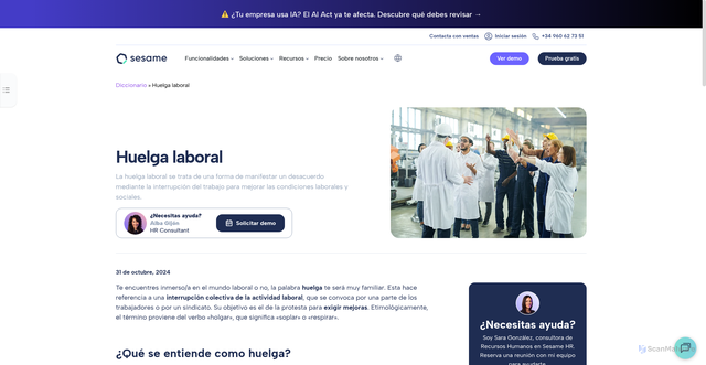 Security scan screenshot of https://www.sesamehr.es/diccionario/huelga/
