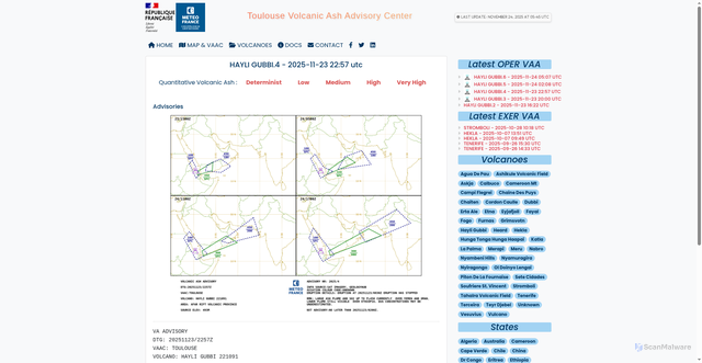 Security scan screenshot of https://vaac.meteo.fr/advisory/2025/221091_20251123225721/221091_20251123225721/