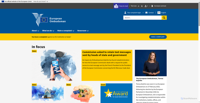 Security scan screenshot of http://www.ombudsman.europa.eu