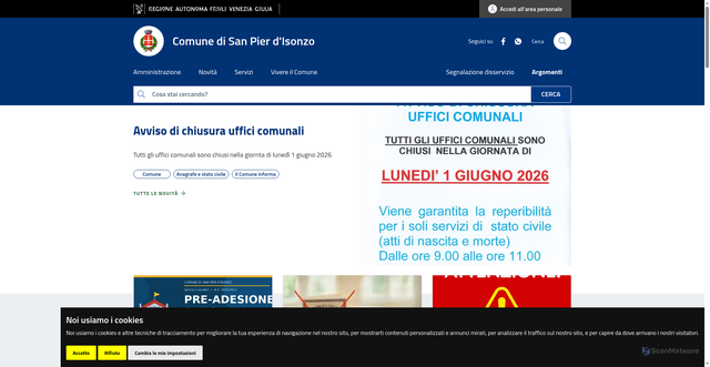 Security scan screenshot of https://www.comune.sanpierdisonzo.go.it