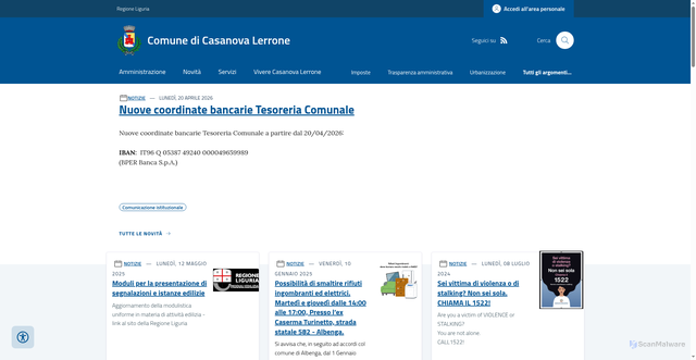 Security scan screenshot of https://www.comune.casanovalerrone.sv.it