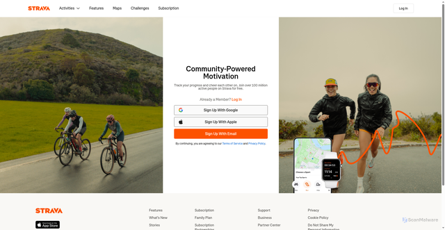 Security scan screenshot of https://www.strava.com