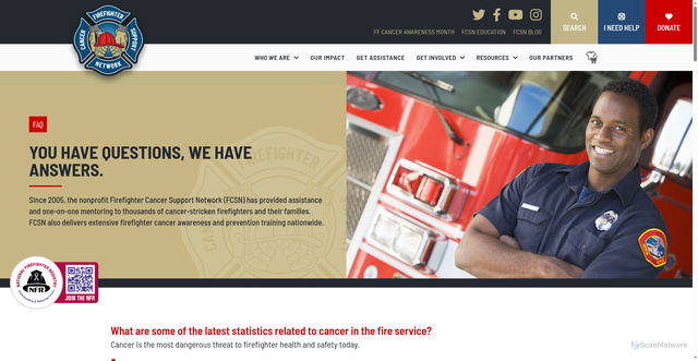 Security scan screenshot of https://www.firefightercancersupport.org/resources/faq