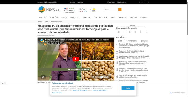 Security scan screenshot of https://www.noticiasagricolas.com.br/videos/realidades-da-safra/421187-realidades-da-safra-edicao-20-05-2026.html