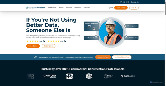 Security scan screenshot of https://constructconnect.com