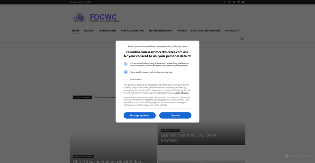 Security scan screenshot of https://freeonlinecourseswithcertificates.com/