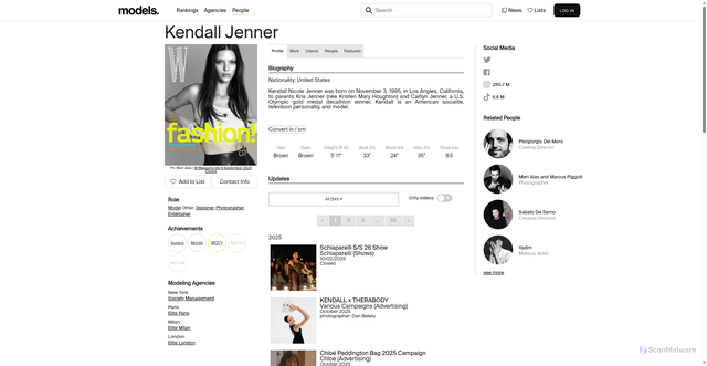 Security scan screenshot of https://models.com/models/kendall-jenner