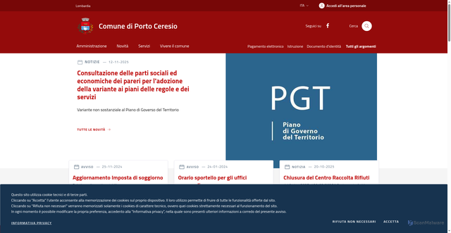 Security scan screenshot of https://www.comune.portoceresio.va.it/