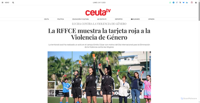 Security scan screenshot of https://www.ceutatv.com/articulo/deportes/rffce-muestra-tarjeta-roja-violencia-genero/20251122203134227342.html