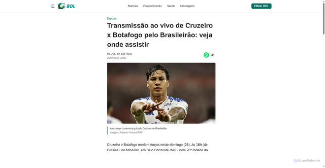Security scan screenshot of https://www.bol.uol.com.br/esporte/2026/07/26/transmissao-ao-vivo-de-cruzeiro-x-botafogo-pelo-brasileirao-veja-onde-assistir.ghtm