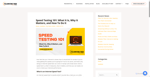 Security scan screenshot of https://www.yellowstonefiber.com/speed-testing-101-what-it-is-why-it-matters-and-how-to-do-it/