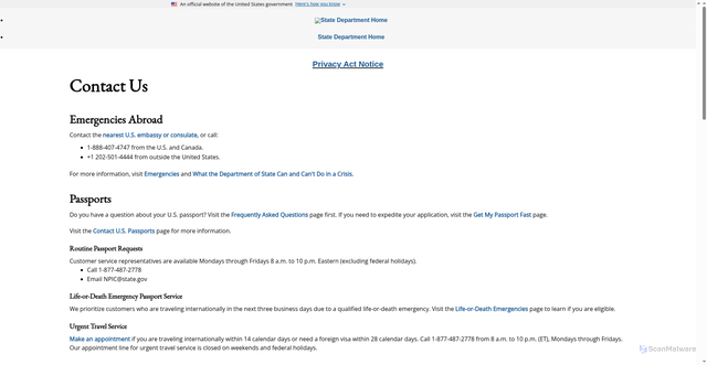 Security scan screenshot of https://register.state.gov/