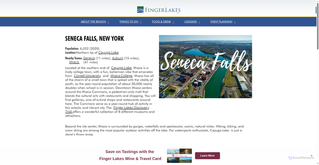 Security scan screenshot of https://www.fingerlakes.com/towns/seneca-falls/