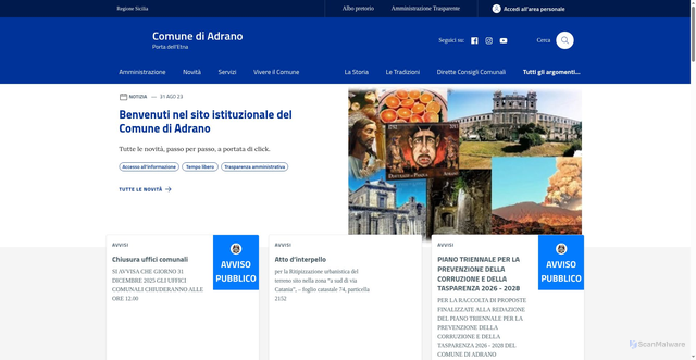 Security scan screenshot of https://www.comune.adrano.ct.it/