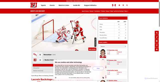Security scan screenshot of https://goterriers.com/news/2025/10/5/mens-ice-hockey-lacroix-backstops-no-2-terriers-to-3-0-exhibition-win-over-rpi.aspx