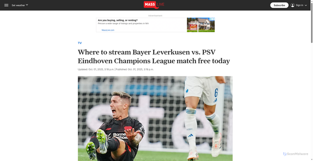 Security scan screenshot of https://www.masslive.com/tv/2025/10/where-to-stream-bayer-leverkusen-vs-psv-eindhoven-champions-league-match-free-today.html
